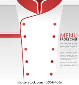 Vector illustration with white and red chef uniform. Restaurant menu background