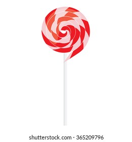 Vector illustration white, red swirl lollipop icon. Colorful lollipop. Candy lollipop sweet food sugar caramel