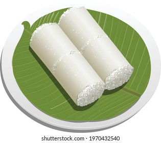 Vector illustration of White rice puttu -Kerala special breakfast items made using rice flour which is very healthy and arranged in traditional way,isolated.