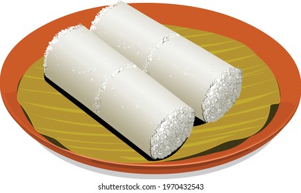 Vector illustration of White rice puttu -Kerala special breakfast items made using rice flour which is very healthy and arranged in traditional way,isolated.