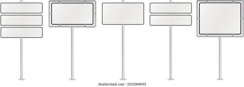 vector illustration of white road sign set isolated on white background