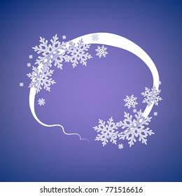 Vector illustration of the white round frame with snowflakes.