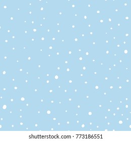 Vector illustration with white seamless hand drawn dot pattern, snowflakes, snow, winter background. Vector illustration.