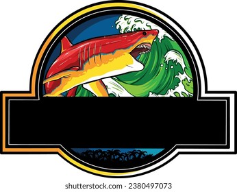 vector illustration of white shark with wave logo