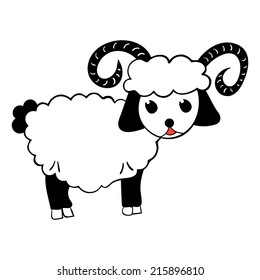 Vector illustration of a white sheep with horns