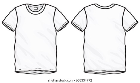 Vector illustration of white short sleeved t-shirt, isolated front and back design template for men