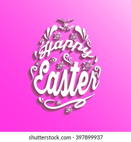 vector illustration white sign Happy Easter in the form of eggs