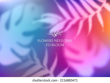 Vector Illustration with White Silhouettes of Palm Leaves on Bright Colorful Background. Mysterious Minimalist Tropical Pattern