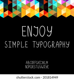 Vector illustration of white sketched characters on a black background with triangle pattern.