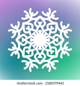 Ilustración vectorial. Fondo de color azul de copo de nieve blanco