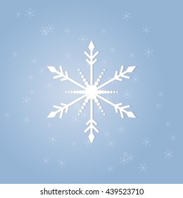 Vector illustration. White snowflake blue background
