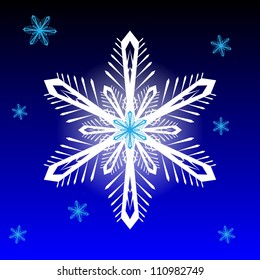 Vector illustration of white snowflake on blue background