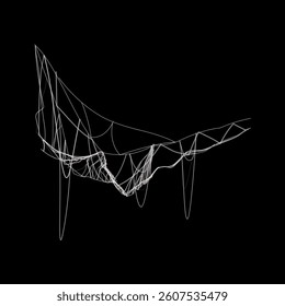 Vector illustration of white spider web on black isolated background. Halloween and gothic theme. For creepy decorations or corner frame decoration. Scary sticky trap.
