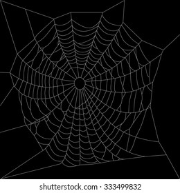 Vector illustration white spider web, net on black background. Halloween symbol