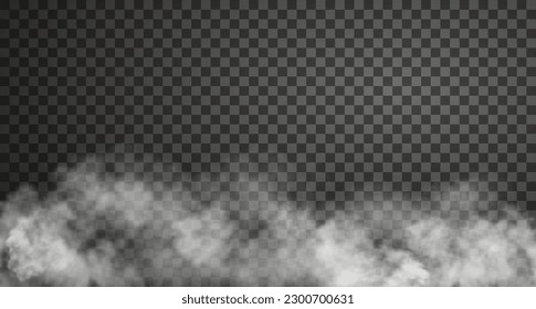 Vector illustration of white spooky steam cloud. Realistic fog effect isolated on transparent backdrop