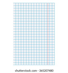 Vector illustration white squared paper sheet. Blank squared paper. Exercise math paper