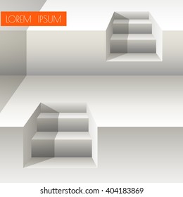 Vector illustration with   white stairs on white background.  3d geometric background.