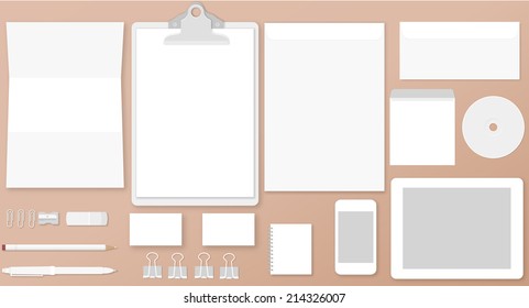 Vector Illustration Of White Stationary Or Branding Identity Mock Up