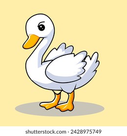 vector illustration of a white swan in a cartoon, minimalist and flat style