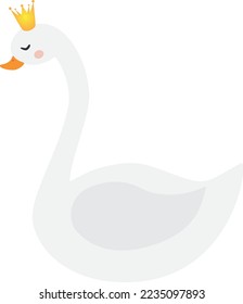 Vector illustration of white swan character in crown in cartoon style	
