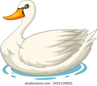 Vector illustration of a white swan floating calmly