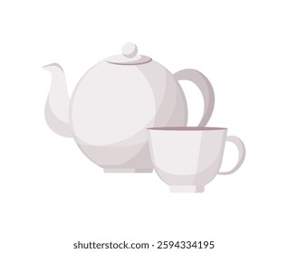 Vector illustration of a white teapot with a matching cup, symbolizing British tea culture.