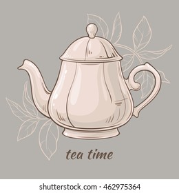 Vector Illustration with white teapot on grey  background