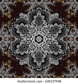Vector illustration. White template. Royal retro on brown background. Floral classic texture. Design vintage for card, wallpaper, wrapping, textile. Ornamental pattern white elements.