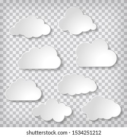 Vector illustration of white thought clouds bubbles set on chequered background