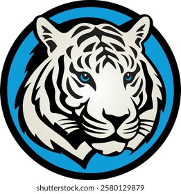 Vector illustration of a white tiger in a circle, white tiger mascot style logo