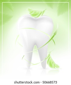 Vector illustration of white tooth. Background contains elements with the effect of transparency. EPS10.