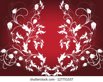 Vector illustration. White tulip on red background