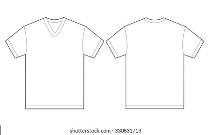 Vector illustration of white v-neck shirt, isolated front and back design template for men