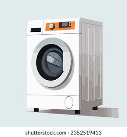 Ilustración vectorial de una lavadora blanca sobre un fondo azul claro