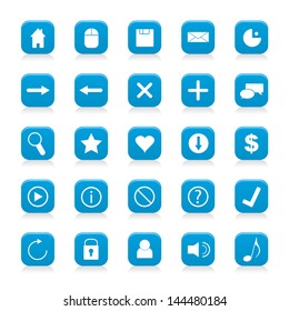 Vector illustration of white web icons in blue buttons.