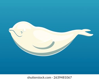 Vector illustration of the White whale on blue background. Side view.