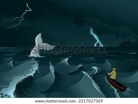 vector illustration of a white whale in the seastorm