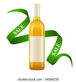vector illustration white wine bottle with label and ribbon
