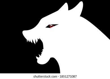 Vector illustration of a white wolf with an eye on a black background. Can be used for logo, symbol, banner, illustration, postcard.
