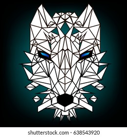Vector illustration of white wolf on dark background.