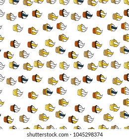Vector illustration. White, yellow and black color. Cream. Wrapping paper. Endless pattern, white, yellow and black background. Seamless pattern with sweet desserts.