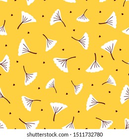 Vector Illustration White and Yellow Colors Ginkgo Leaf Background Cute Repeat Pattern