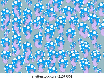 Vector illustration of white-blue Toadstools retro abstract background. Inspired by retro style Mushrooms patterns