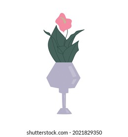 Vector illustration whith cute pastel violet floral vase and home plant