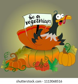 vector illustration whith Funny turkey and pumpkins