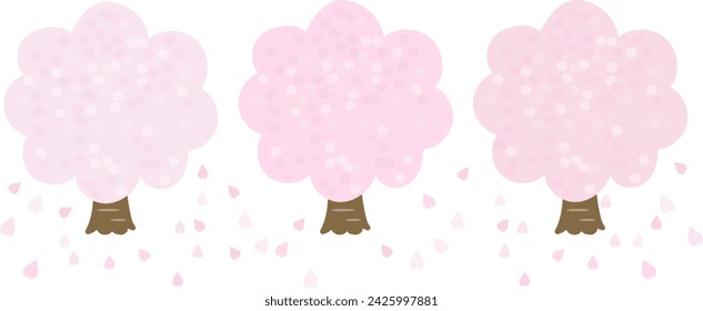 Vector illustration of whole cherry tree and falling petals