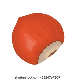Vektorgrafik von Haselnuss, ganz und halb braun, mit grünen Blättern. Hazelnut-Ikone, Logo, Clipart und Elemente für Web- und Business-Design.