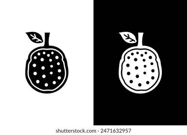 Ilustración vectorial, jackfruit entero aislado sobre fondo negro blanco. Fruta tropical en estilo plano. Ilustración de jackfruit