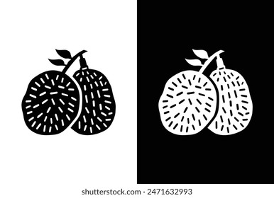 Ilustración vectorial, jaca entera aislada sobre un fondo blanco negro. Fruta tropical en estilo plano. Ilustración Vector de fruta de jaca