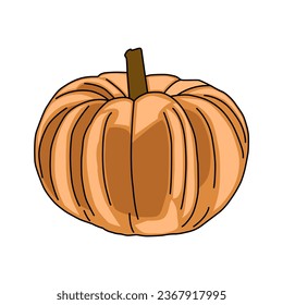 Vector illustration A whole orange pumpkin on a white background, suitable for social media posts about autumn, harvest, Halloween, or Thanksgiving